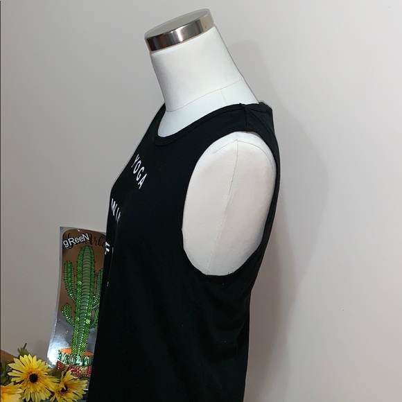 Betsey Johnson | Black Yoga Wine Feelin Fine Tank Top | Vacation Casual Shirt - Picture 4 of 8